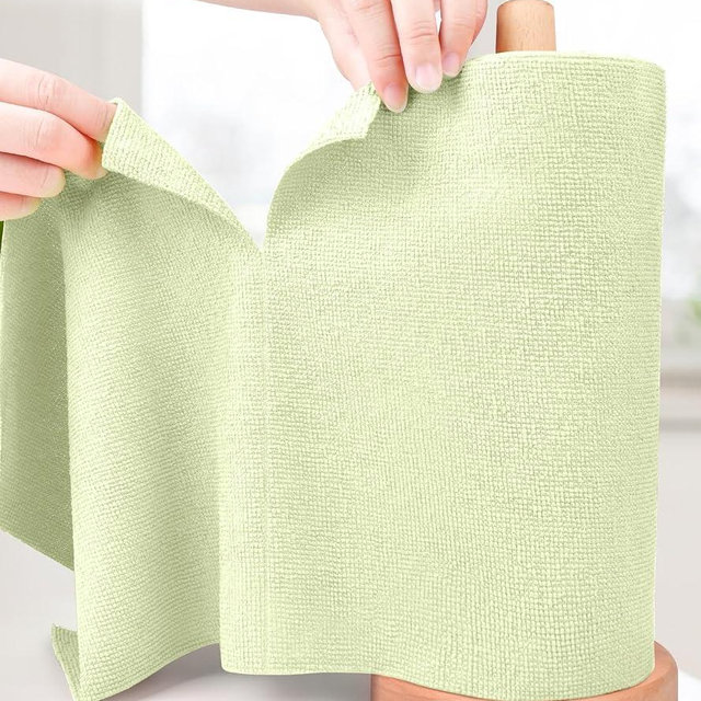 KitchLife Microfiber Cleaning Cloth Roll - Tear-Away Reusable Microfiber Paper Towels, Lint-Free, Washable, 20 Sheets for Kitchen, Car, Dishes, and Sensitive Surfaces (Light Green)