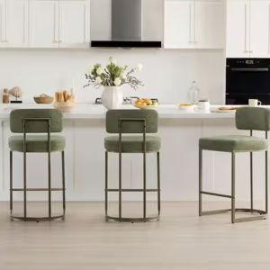 Moss Green Fabric Counter Height Bar Stool with Metal Frame and Footrest (Set of 3)