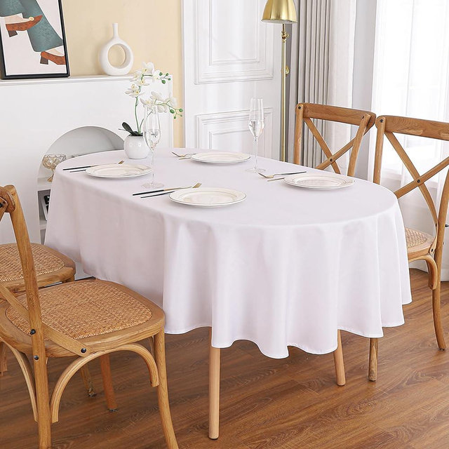 Viiamacki White Oval Tablecloth, 60 x 84 Inch, Stain and Wrinkle Resistant Machine Washable Polyester Table Cloth, Fabric Table Cover for Dining Buffet Party and Outdoor Table