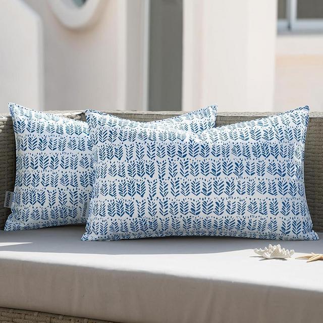 MIULEE Outdoor Lumbar Pillows with Inserts Set of 2 Patio Waterproof Fade Resistant Fluffy Throw Pillows Decorative Garden Spring Natural Leaves Cushion for Home Sofa Decor 20x12 Inch Royal Blue