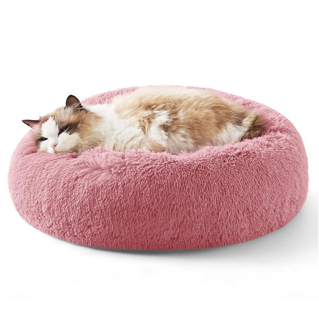 Bedsure Calming Cat Beds for Indoor Cats - Small Cat Bed Washable 20 inches, Anti-Slip Round Fluffy Plush Faux Fur Pet Bed, Fits up to 15 lbs Pets, Mauve Blush