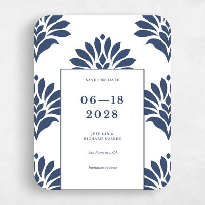 Blue Rounded Wedding Save the Date - Mantova Frame Letterpress