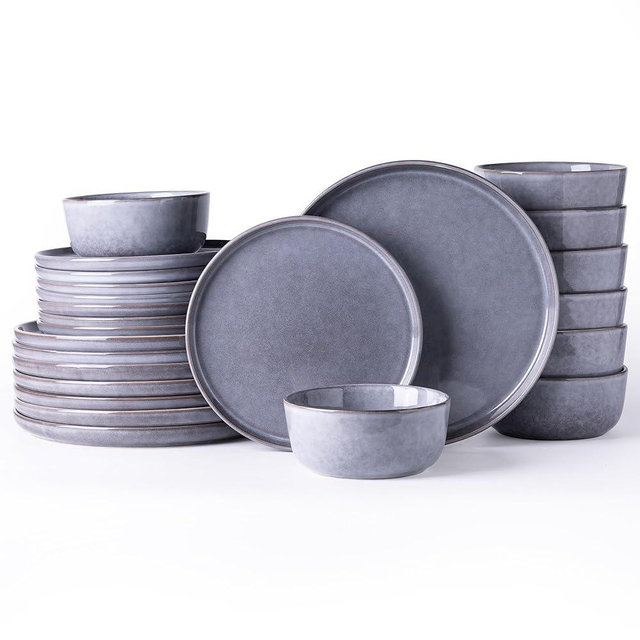 AmorArc Stoneware Dinnerware Sets,Round Reactive Glaze Ceramic Plates and Bowls Sets,Highly Chip and Crack Resistant | Microwave & Dishwasher Safe,Service for 8 Dishes Set (24pc)
