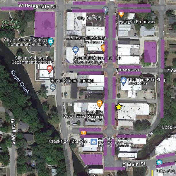 All purple areas are free, first come first served parking spots! Find a place and then head to the yellow star!
