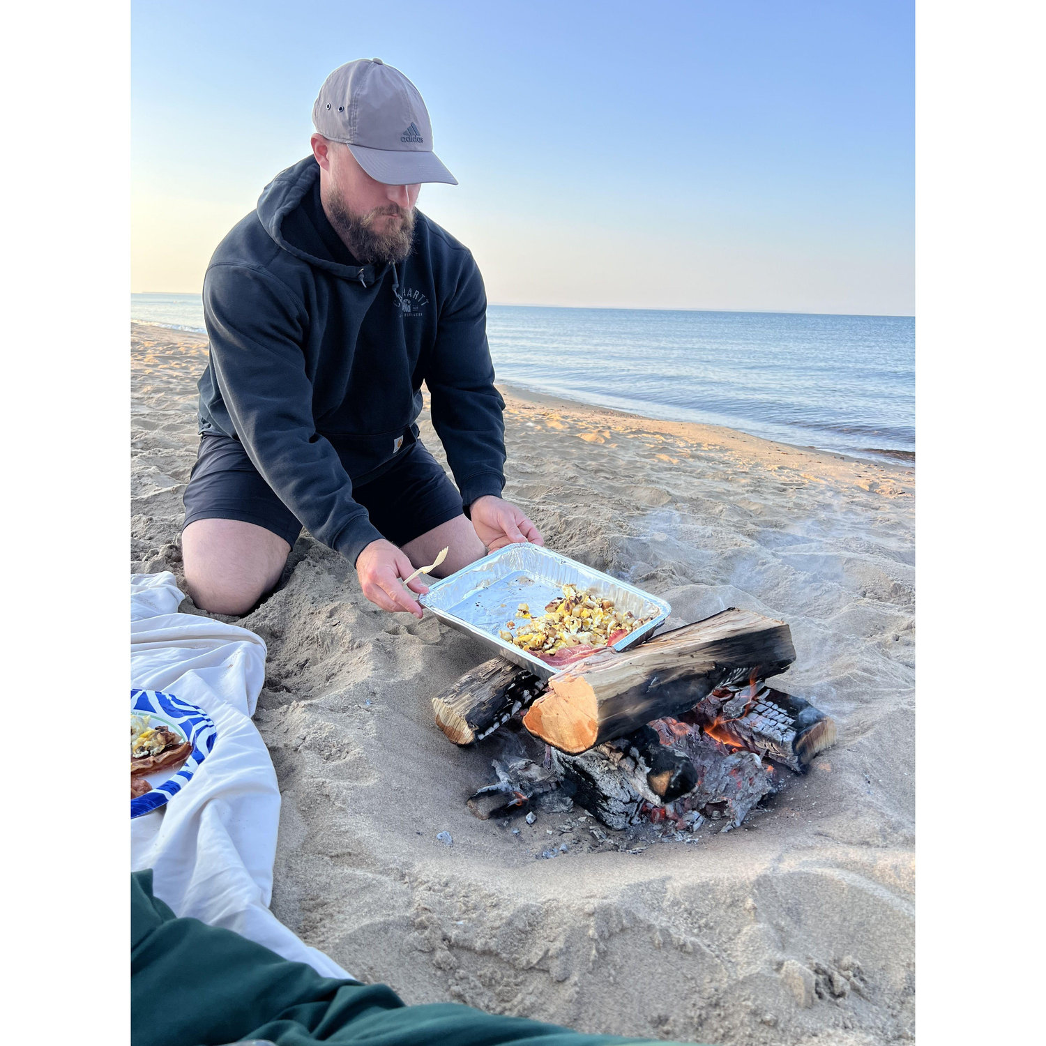 Our engagement breakfast on the beach (he woke up at 4am to make this)