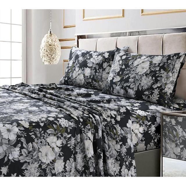 Tribeca Living Vernazza Printed 300 Thread Count Cotton Sateen Extra Deep Pocket Sheet Set, King