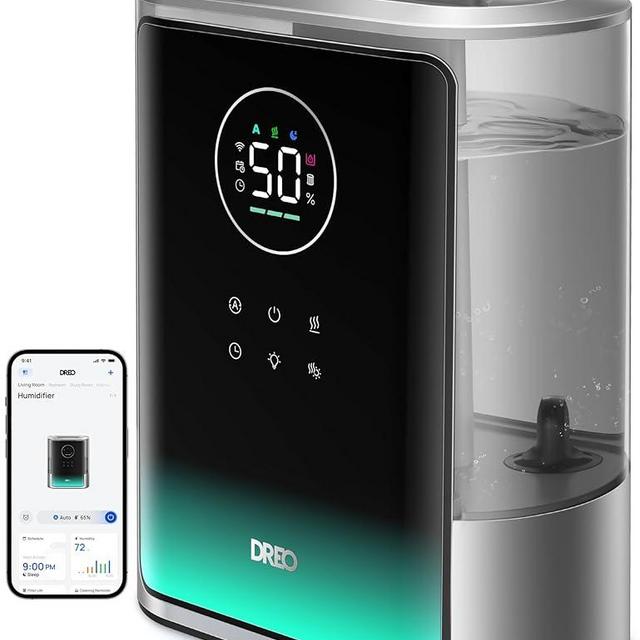 Dreo 8L Smart Humidifiers for Bedroom 600ft², 80H Runtime Warm&Cool Supersized Mist Humidifier for Large Room Indoor, Quiet Whole House humidifier for Baby, Plants, with Alexa/Google, Silver, HM717S