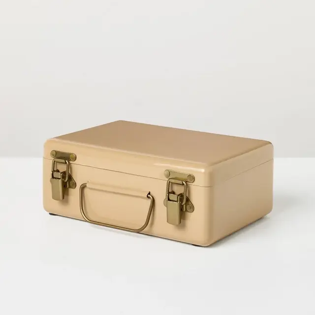 6" Medium Metal Box with Brass Hardware Tan - Hearth & Hand™ with Magnolia