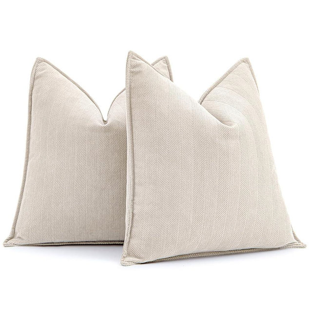 MIULEE Pack of 2 Cream Beige Decorative Pillow Covers 20x20 Inch Soft Chenille Luxurious Couch Throw Pillows Farmhouse Cushion Covers with Elegant Design for Sofa Bedroom Living Room Home Decor
