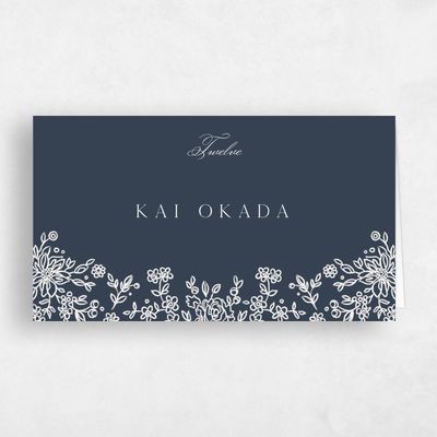 Grayed Navy, Blue Wedding Place Card - Justine