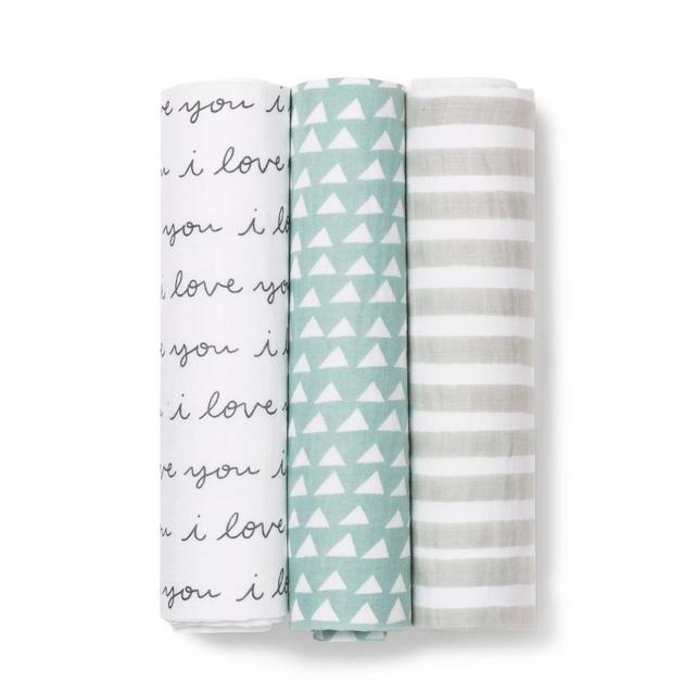 Muslin Swaddle Blanket I Love You 3pk - Cloud Island™ Black/White