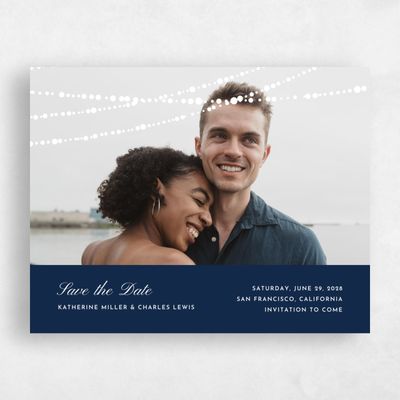 Blue Typography Wedding Save the Date - Moonlight Landscape