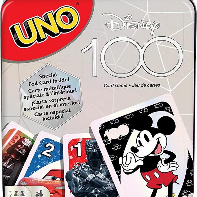 Mattel Games UNO Disney 100 Card Game in Storage & Travel Tin for Kids, Adults & Family Night, Collectible Game [Amazon Exclusive]