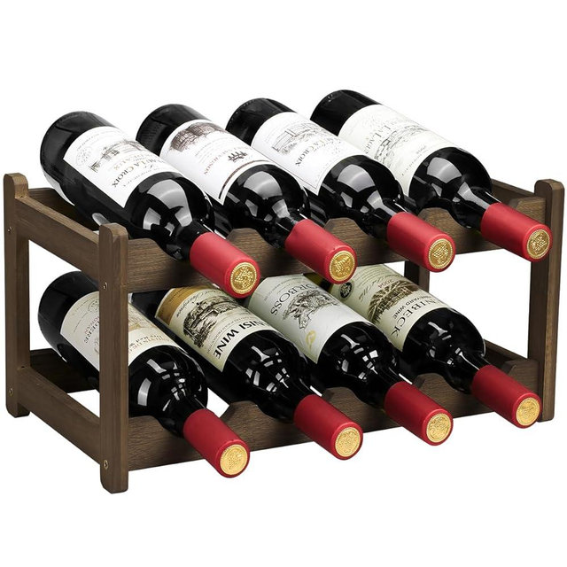 Wine Rack 8 Bottle 2-Tier Eco-Friendly Bamboo Wine Storage Easy-Assembly Space-Saving for Wine Lovers,Kitchen Wine Organizer for Countertop,Pantry, Home,Room Decor,Bar