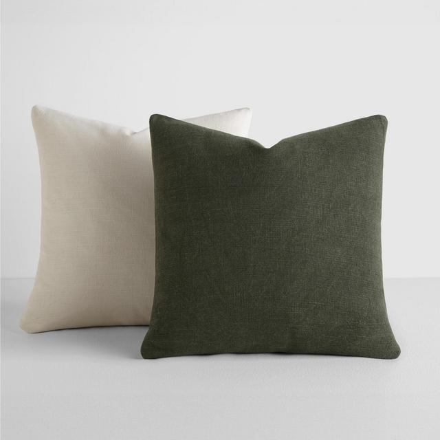 2-Pack Cotton Slub Solid Throw Pillows and Pillow Inserts Set - Olive & Natural - Becky Cameron, Olive / Natural