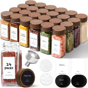ComSaf 24Pcs (4Oz) Glass Spice Jars with Label, Airtight Seasoning Containers with Lid for Home Cooks to Organizing Herbs, Sugar, Pepper, Salt, Glass Spice Bottles Organize Cabinet & Drawer
