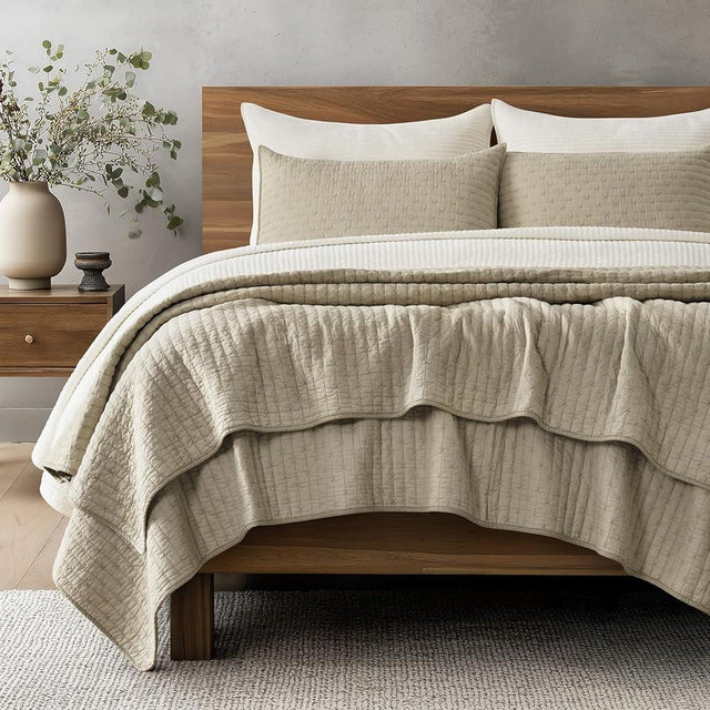 EVERGRACE Cross Stitch Pre-Washed Cotton Quilt Bedding Set King Size, Oversized 3 Pieces Lightweight Bedspread Coverlet for All Season, with 2 Matching Shams, Driftwood, 108"x96"