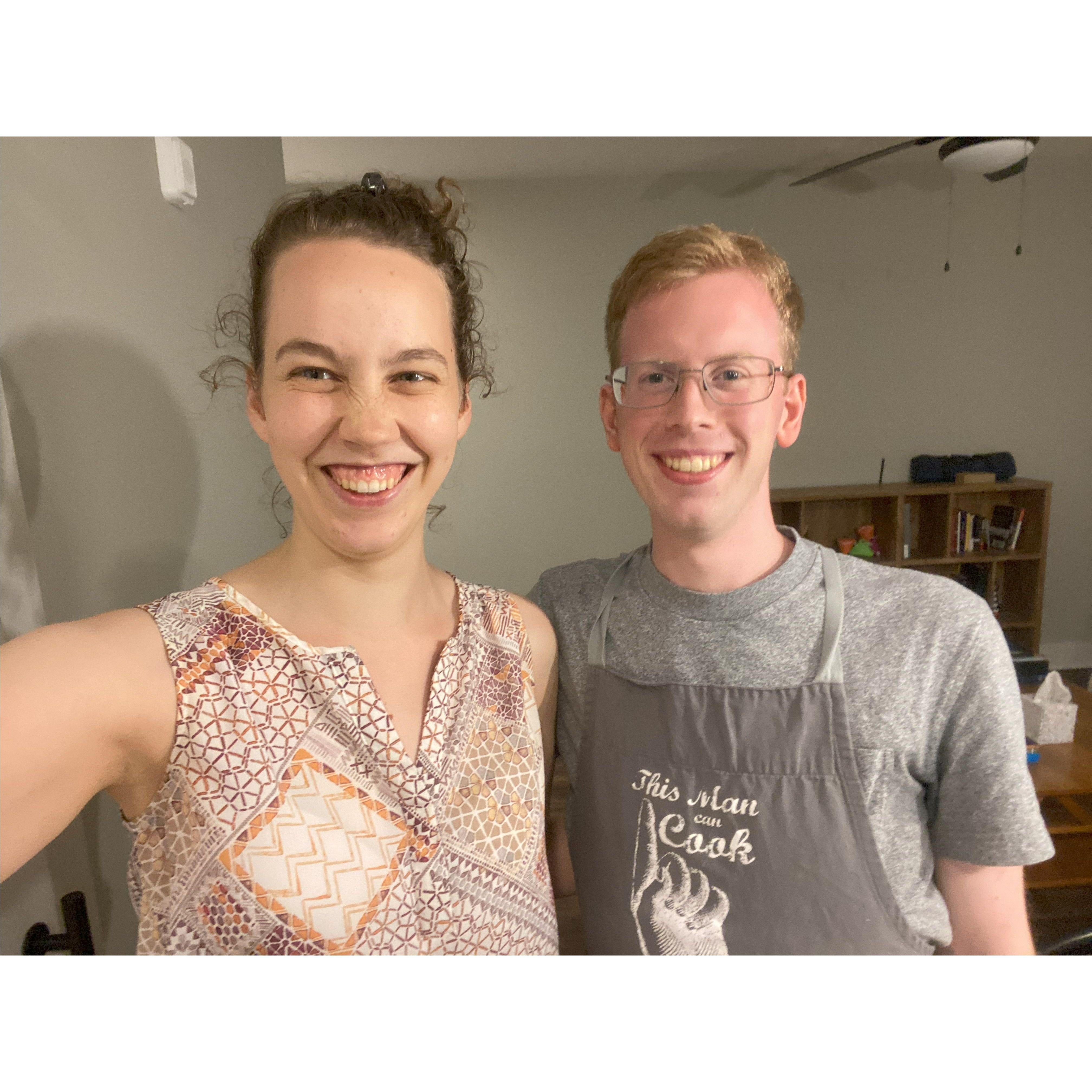 Cooking dinner together at Josiah's apartment