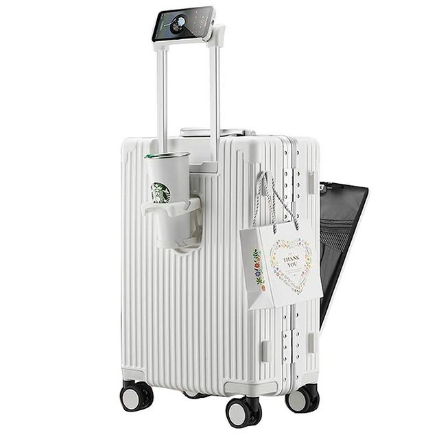 feilario Hardside Expandable Spinner Wheel Luggage, Built-In TSA lock Carry on Suitcase, with USB Port & Cup Holder & Phone Holder