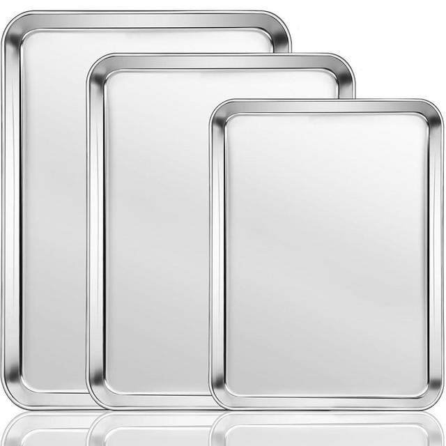 Fire More Baking Sheet Set of 3, Stainless Steel Baking Pans Set, Cookie Sheets for Baking, 9/12/16 Inch - Heavy Duty & Non Toxic & Easy Clean Baking Tray & Oven Pan Tray, Sheet Pans for Baking