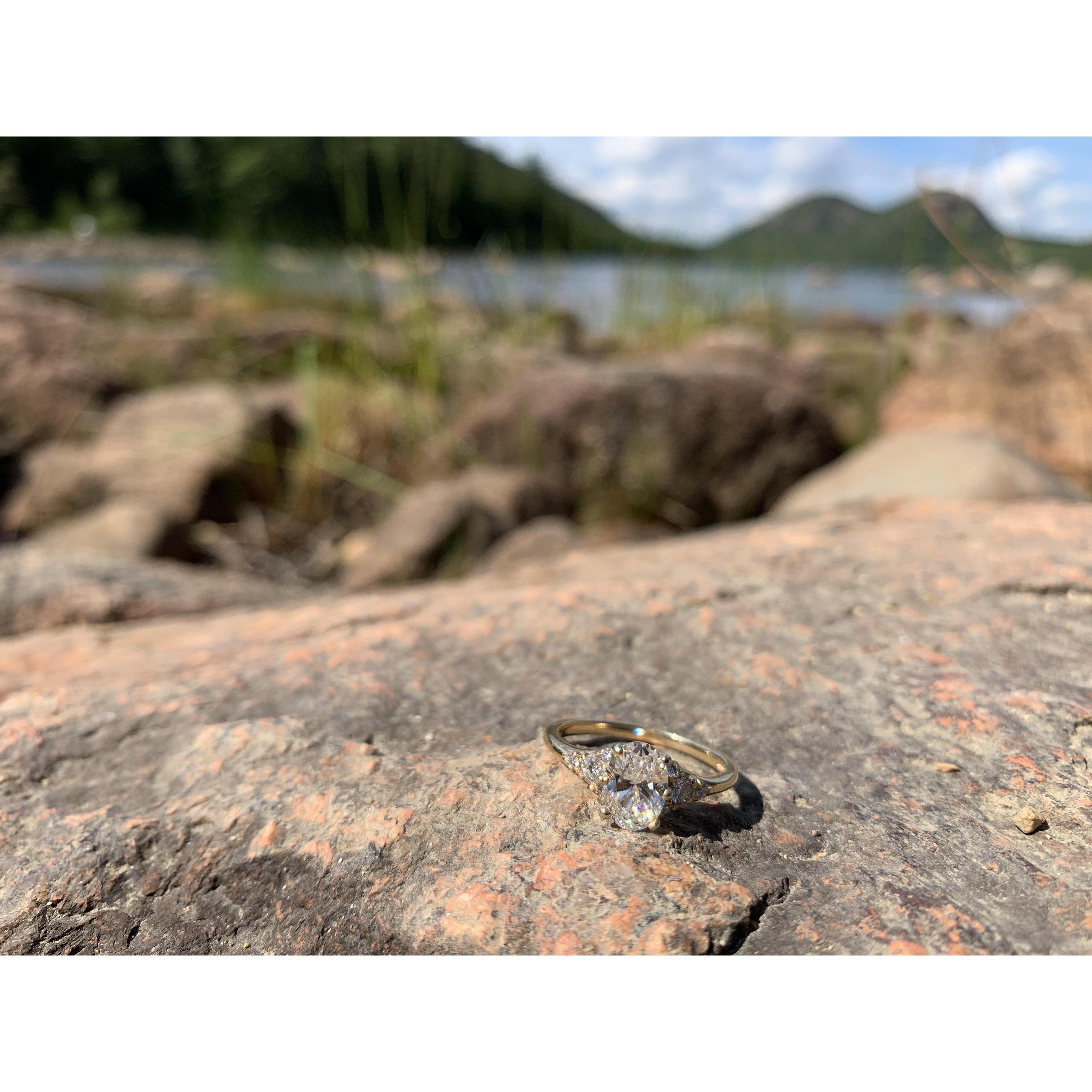 The ring right after we got engaged at Jordan Pond in Acadia National Park!