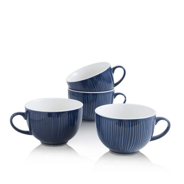 KOOV Jumbo Soup Mug, Soup Bowls with Handles Microwave Safe, Ceramic Soup Mugs with Handles, Jumbo Mug Set of 4, 24 Ounce (Aegean)