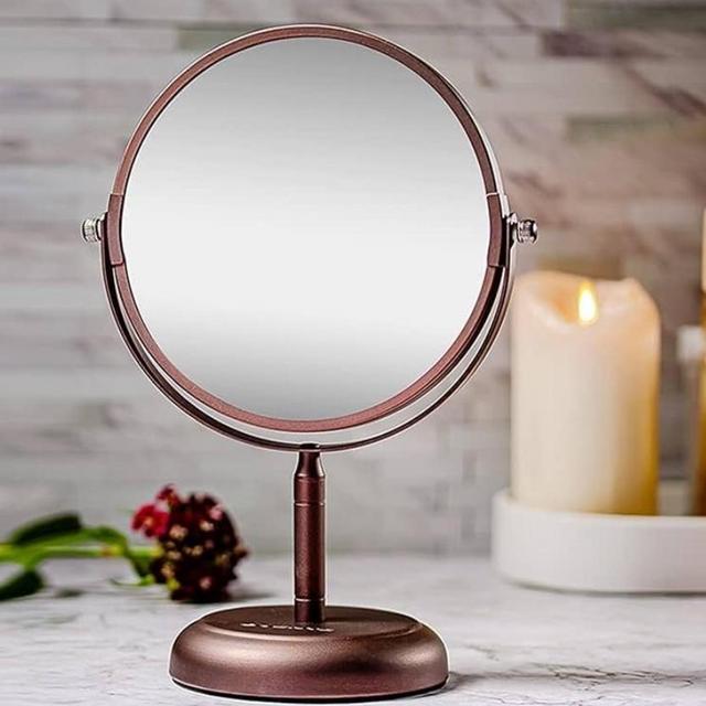 OVENTE 7'' Tabletop Makeup Mirror with 1X/5X Magnification, 360° Swivel Design and Double-Sided Free-Standing Vanity Mirror Perfect for Dresser, Bedroom and Office Desk, Antique Bronze MNLDT70ABZ1X5X
