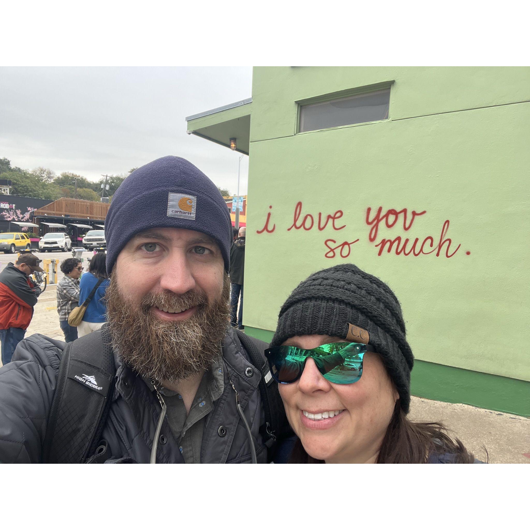 In front of Austin's most popular mural