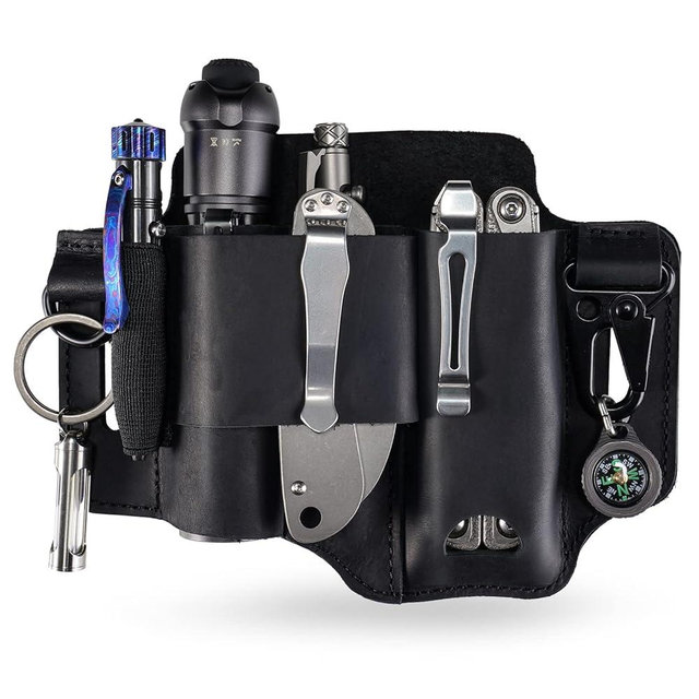ST1 Leather Multitool Sheath - EDC Belt Organizer for Leatherman Tools, Flashlight, Pen, and Keychain Clip, Durable and Stylish, Great for Work and Daily Use, Ideal Gift for Men