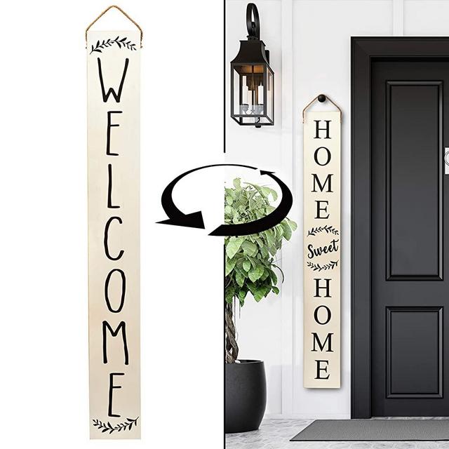 Tall Outdoor Welcome Sign for Porch - 2 Sided 5 ft Vertical Welcome Sign for Front Porch, Modern Farmhouse Decor for The Home, Front Porch Decor Farmhouse, Wooden Welcome Sign for Front Porch Decor