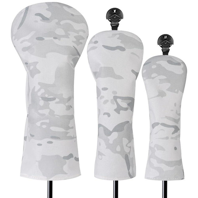 3 Pack Camouflage Golf Club Head Covers for Driver, Fairway Woods and Hybrid with Rotatable Number Tag