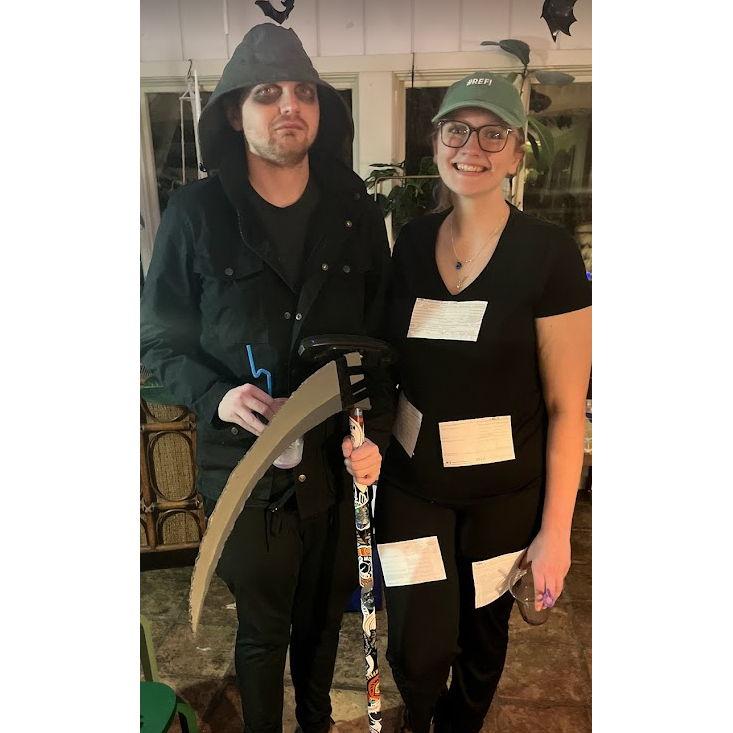 We went as death and taxes for halloween!