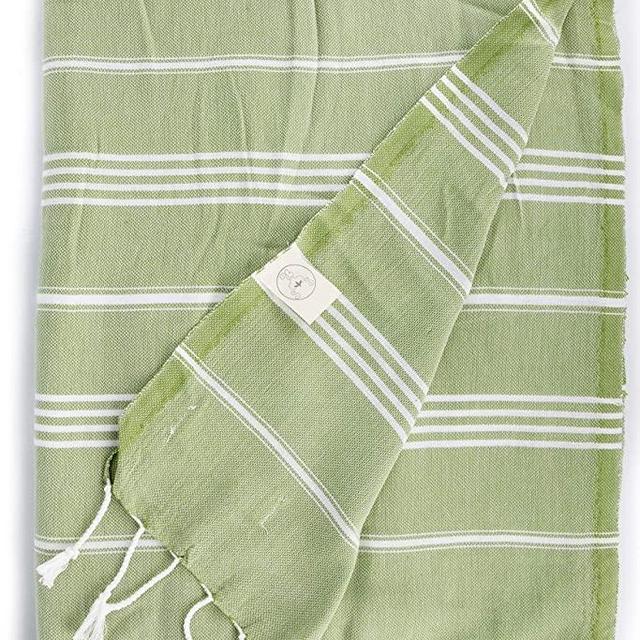 Bersuse 100% Cotton Anatolia XL Throw Blanket Turkish Towel - 61x82 Inches, Olive Green