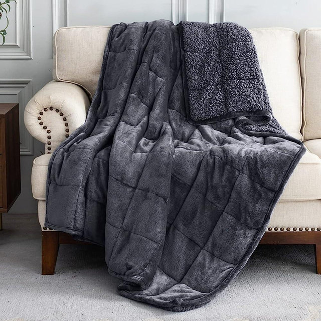 Uttermara Weighted Blanket Queen 15 Pounds for Adults, Sherpa Weighted Blanket for Couch Bed, Ultra Fluffy Warm Sherpa & Cozy Plush Flannel Fleece, Heavy Blanket Great for Calm, 60" x 80", Dark Grey