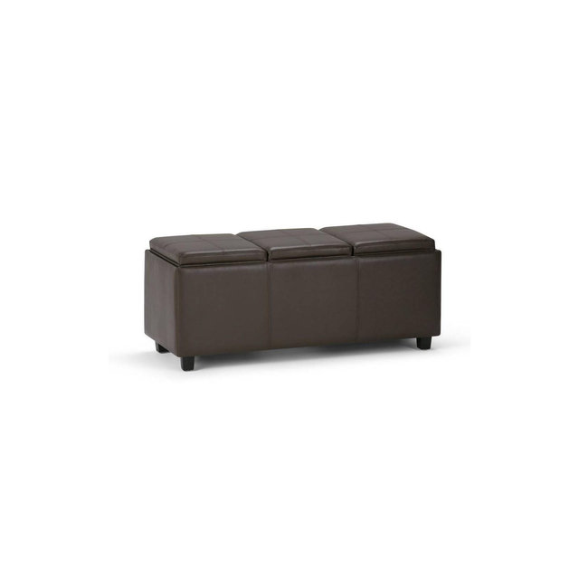 WyndenHall Franklin 42" Wide Contemporary Rectangle Storage Ottoman in Chocolate Brown Vegan Faux Leather, Assembled
