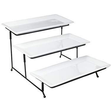 Graciousi Dining Three-Tier Rectangular Plate Set, White And Black