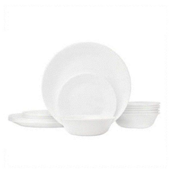 Corelle Vitrelle 18-Piece Service for 6 Dinnerware Set Triple Layer Glass and Chip Resistant, Lightweight Round Plates and Bowls Set, Winter Frost White