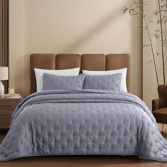 COZYXWORLD100% Viscose Derived from Bamboo,King/Cal King Quilt Set, 3-Piece Comforter Set Dreamer Cross Stitch Cooling Rayon Bedding Duvet Insert with Corner Loops, Dark Grey