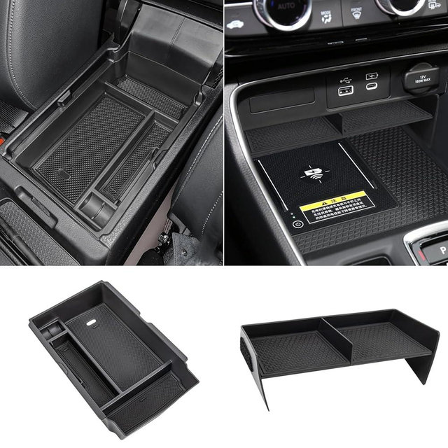 Neepiar 2PCS Center Console Organizer Tray and Armrest Storage Box Compatible with 2026 2025 2024 2023 Honda CRV Accessories Insert Secondary Storage Box with ABS Material
