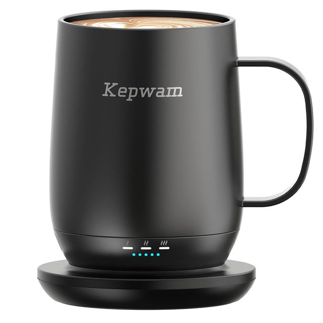 Kepwam Self Heating Coffee Mug T2, 16oz Smart Heated Coffee Mug, 150 Min Battery Life - Hot up to 149℉ Temperature Control Coffee Mug Warmer, Gifts for Dad Mom (No APP)