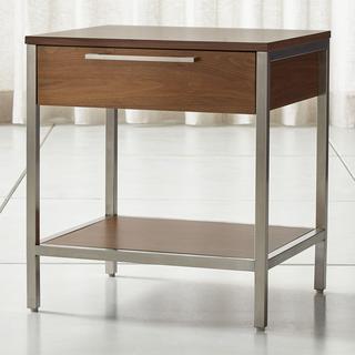 James Walnut with Stainless Steel Frame Nightstand