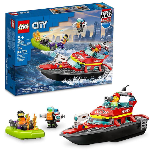 LEGO City Fire Rescue Boat 60373, Toy Floats on Water, with Jetpack, Dinghy and 3 Minifigures, Everyday Hero Toys for Kids, Boys and Girls Ages 5+