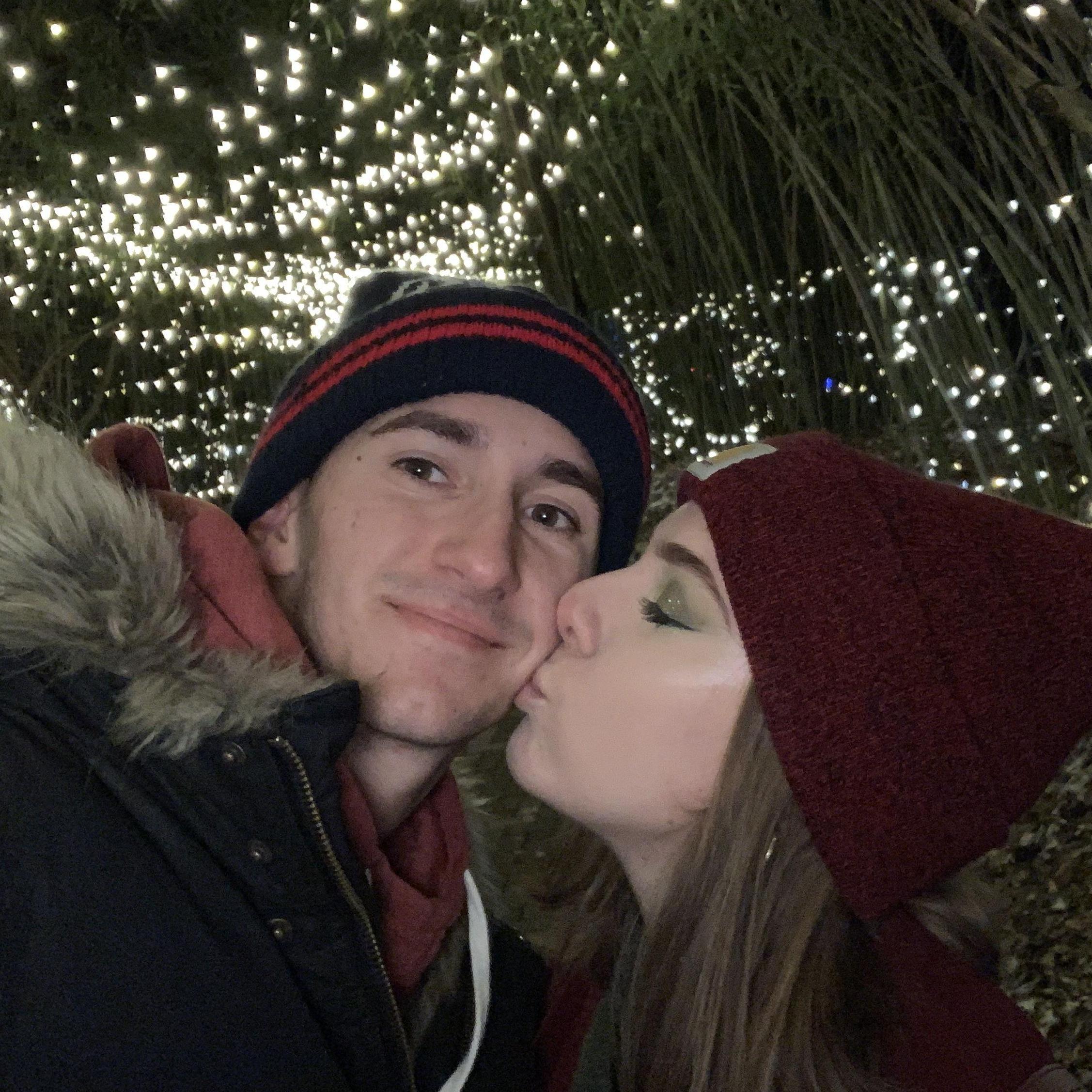 In a tradition started on the day they met, Matthew and Liz go to the holiday zoo lights each year (just so he can ask to hold her hand to keep it warm).