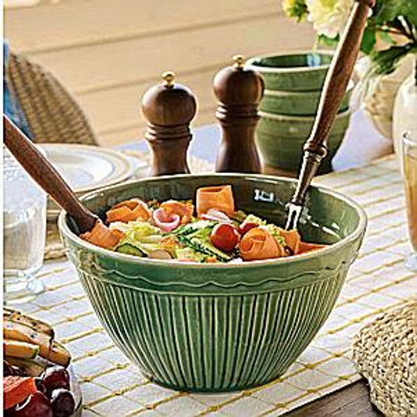 Vintage-Inspired Green Mixing Bowl Set of Two