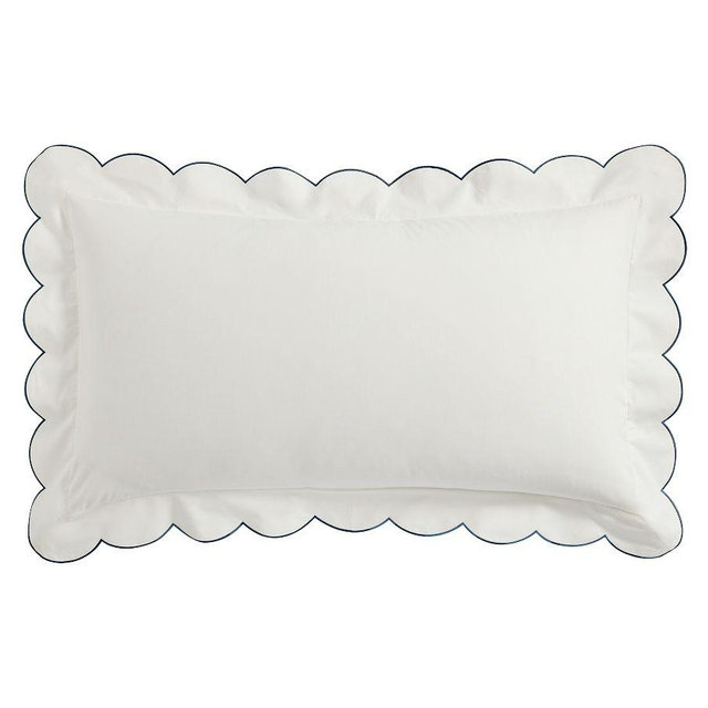 Scalloped Embroidered Sham, White/Chambray, King