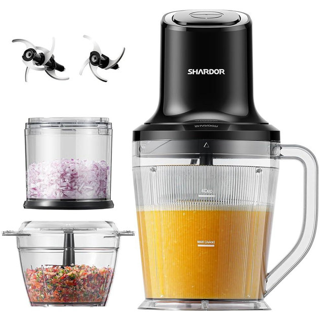 SHARDOR 3-in-1 Small Food Processor/Blender, 400W Powerful Food Chopper with 6-Cup Jar, 4-Cup Processor Bowl & 2-Cup Chopper Bowl, for Food Prep, Smoothies and Milkshakes