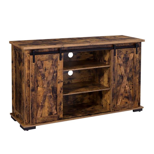 VASAGLE Stand with Storage and Sliding Barn Doors for 60-Inch TVs, Entertainment Center Console, 53.9 x 15.8 x 31.9, Rustic Brown