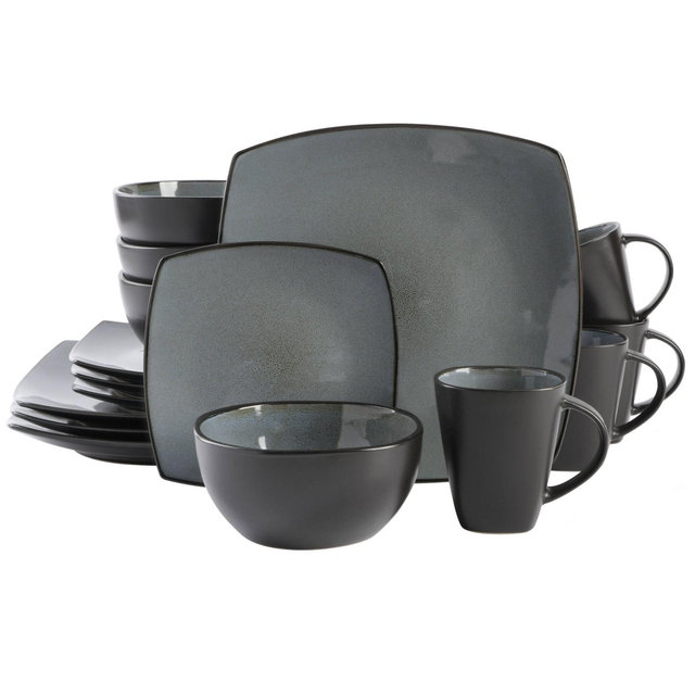 16pc Stoneware Soho Lounge Square Dinnerware Set Black - Gibson Soho Lounge