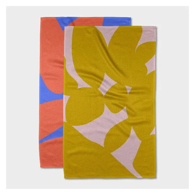 Geometry Tea Towel Set Fusion: Modern Abstract & Floral Quick Dry Kitchen Towels, 2-Piece, Microfiber, 18"x30"