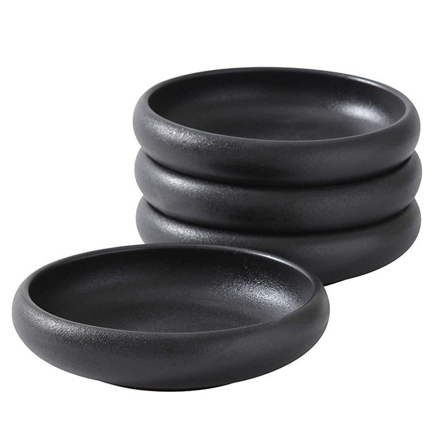 Uaral Serving Dishes,Salad Plate,Ceramic Black Plate,Appetizer Plates Japanese Dinner Plate,Set of 4, 5.5inc(Matte Black)